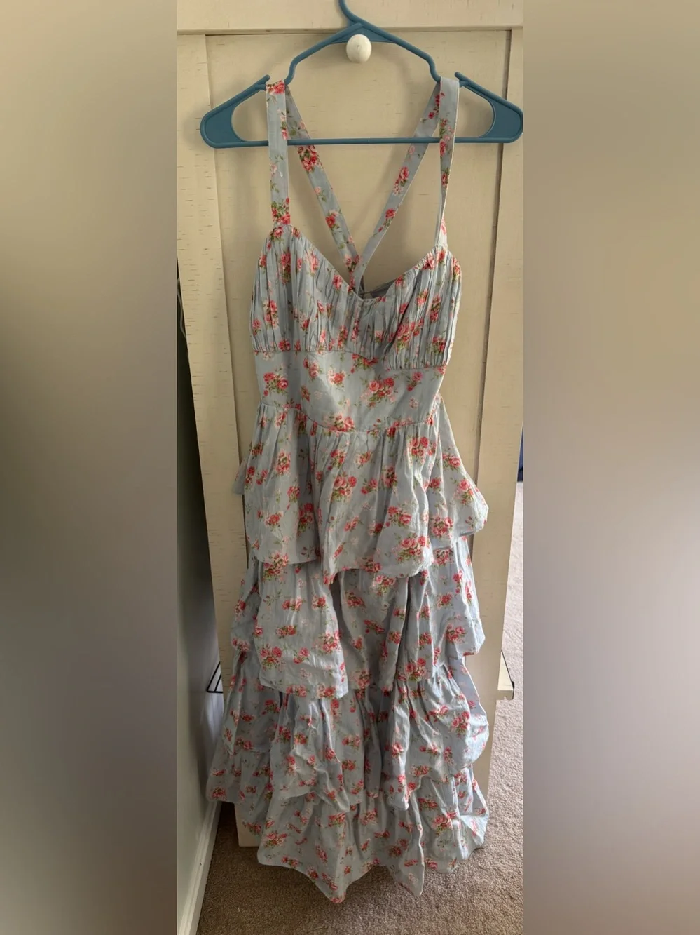 Abercrombie & Fitch Powder Blue Floral Tiered Maxi Dress